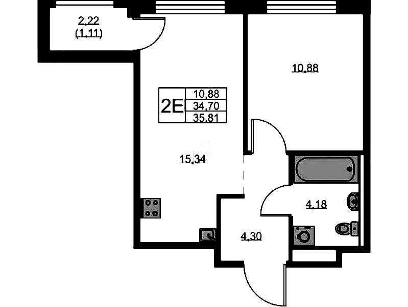 1-комнатная квартира 35.81 м², 5/9 эт., ЖК «GloraX Новоселье»